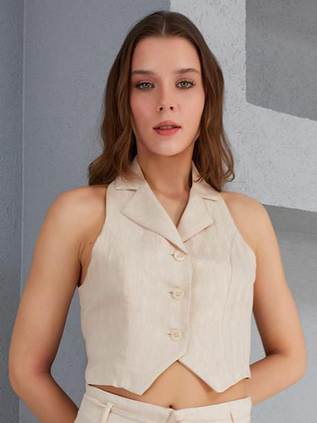 Zwankee Women Halter Neck Shirt Style Crop Top