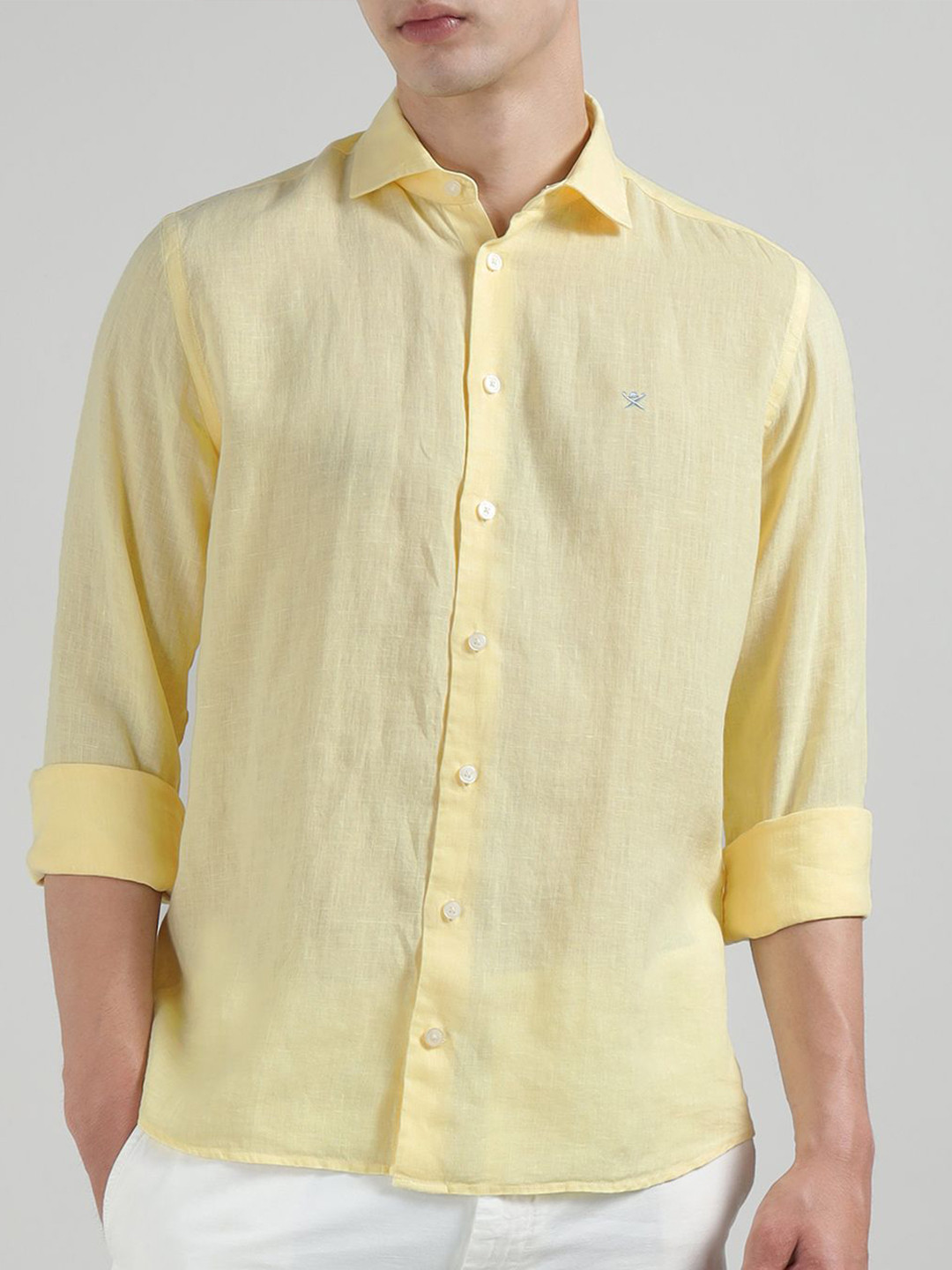 HACKETT LONDON Men Slim Fit Solid Spread Collar Linen Casual Shirt