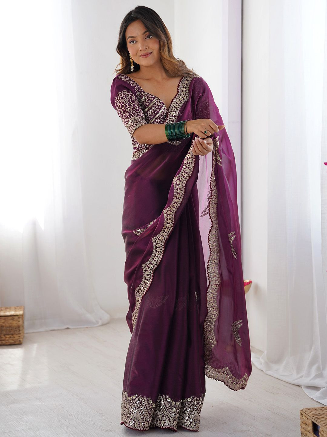 Saree mall Sequinned Organza Designer Sarees