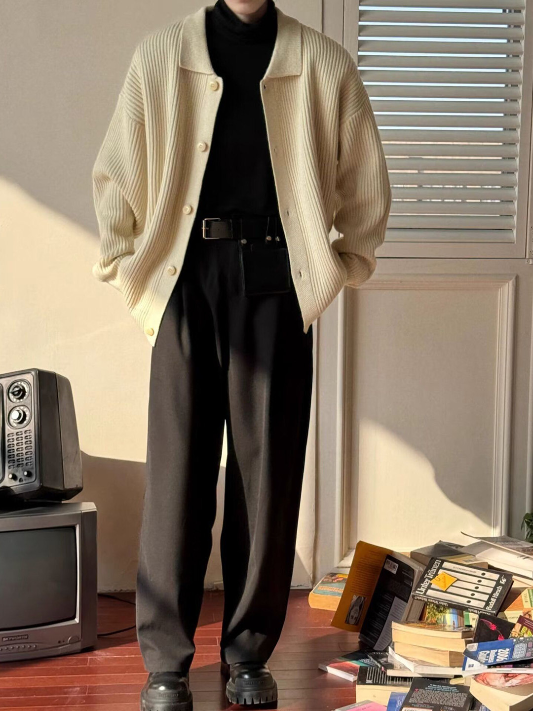 Beige Wool Casual Spread Collar Windcheater Jacket