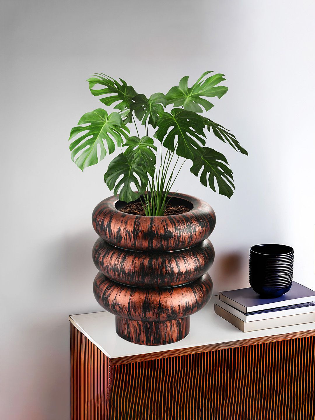 Kuber Industries Brown & Black Rust Ring TexturedPlanters