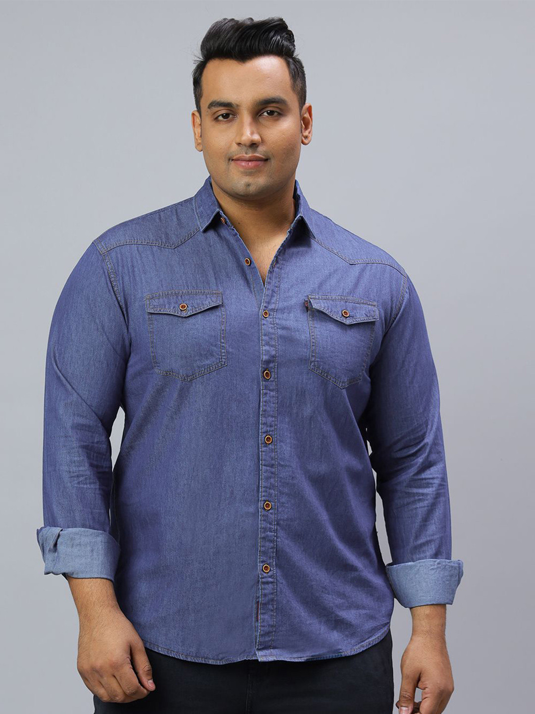 HJ HASASI Relaxed Fit Spread Collar Cotton Casual Shirt