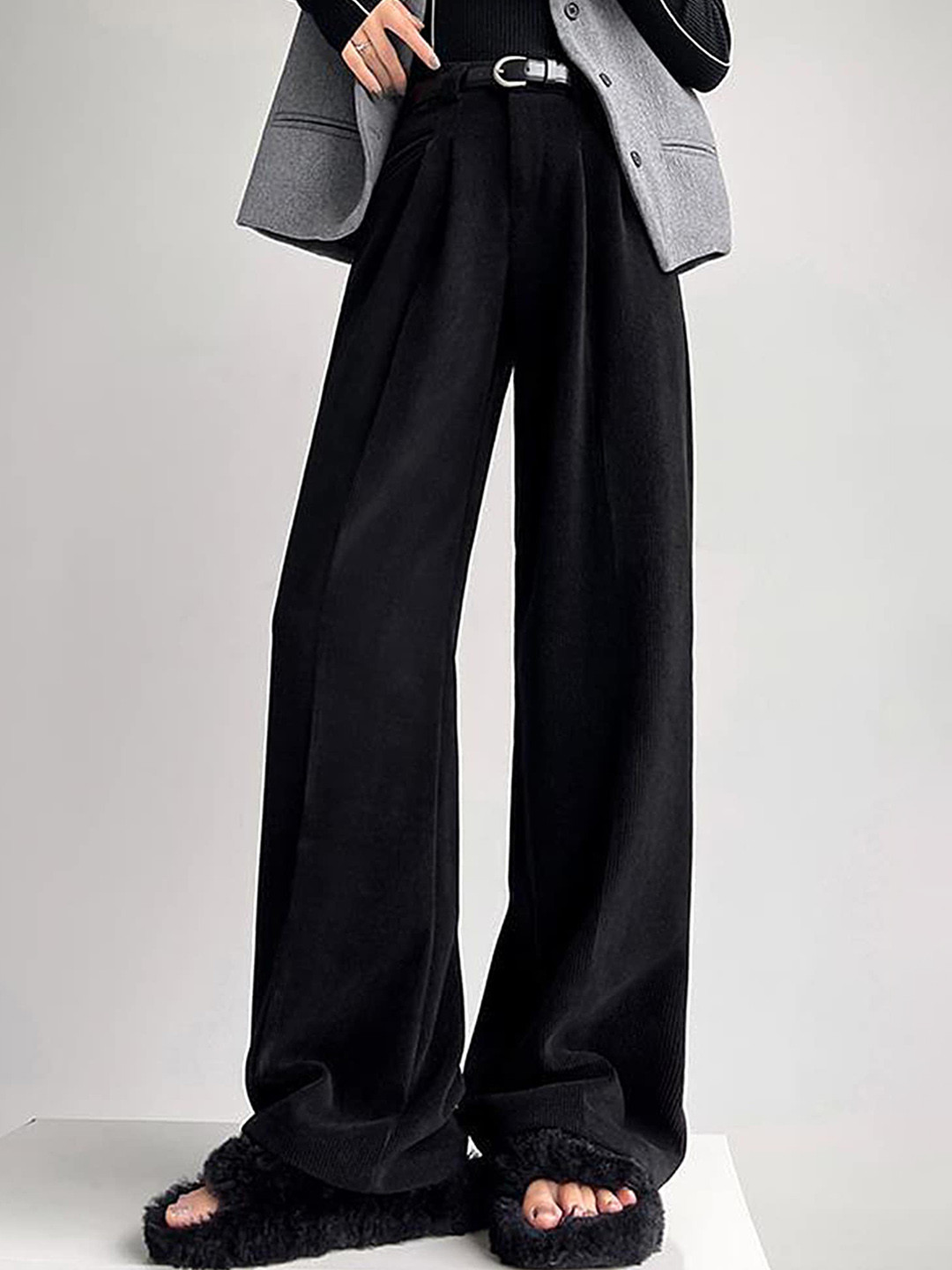 LULU & SKY Women Loose Fit Corduroy Weave Parallel Trouser