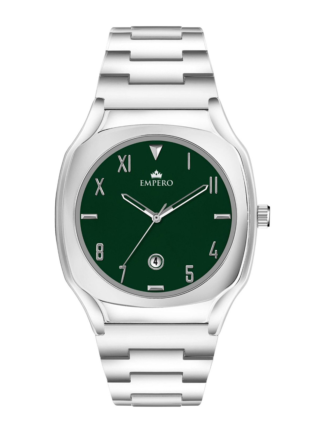 EMPERO Men Brass Dial & Stainless Steel Straps Analogue Watch EAB220 Green DialSilverChain