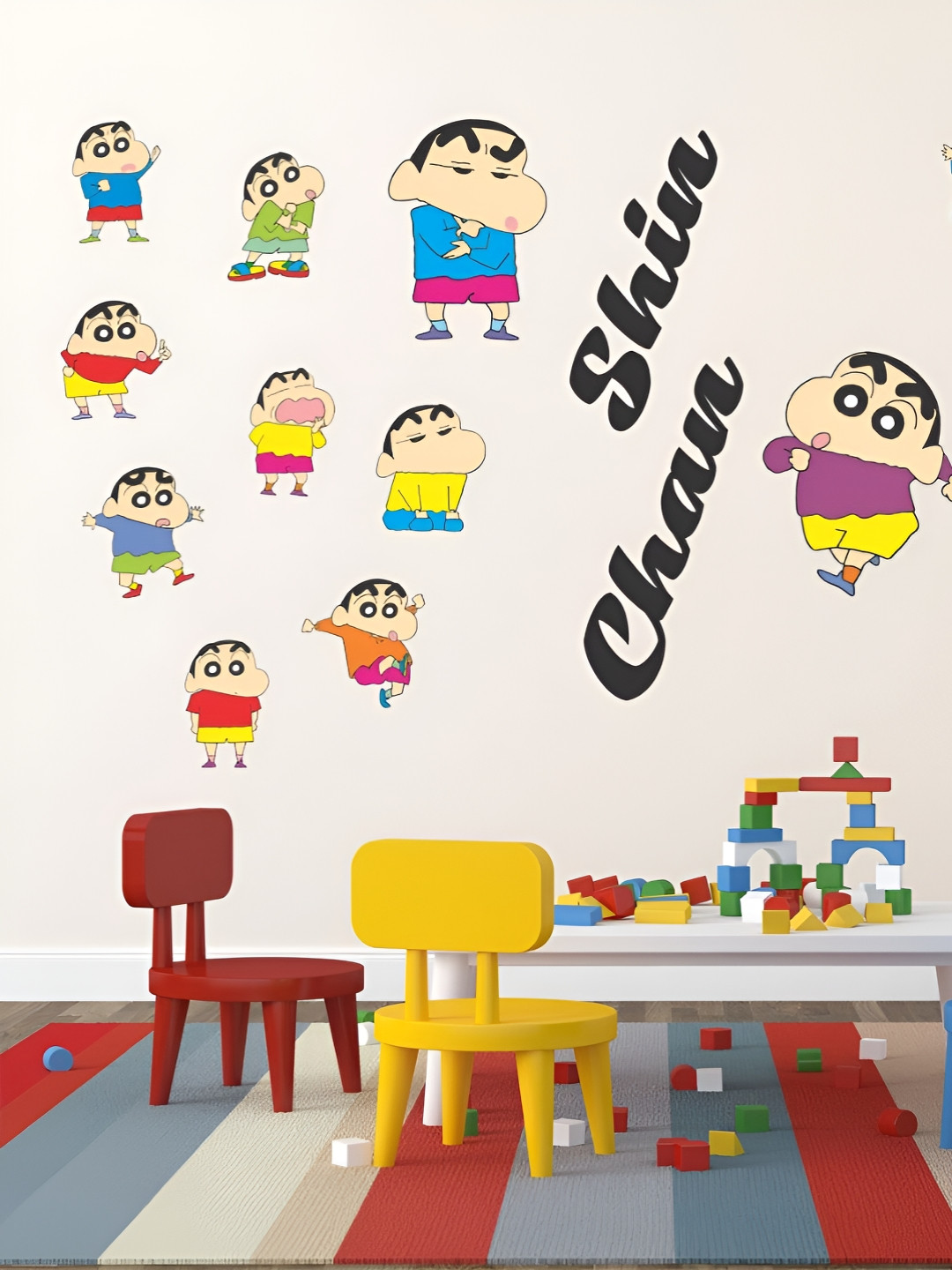 LANSTICK Yellow & Red Shinchan Printed Self-Adhesive WallStickers