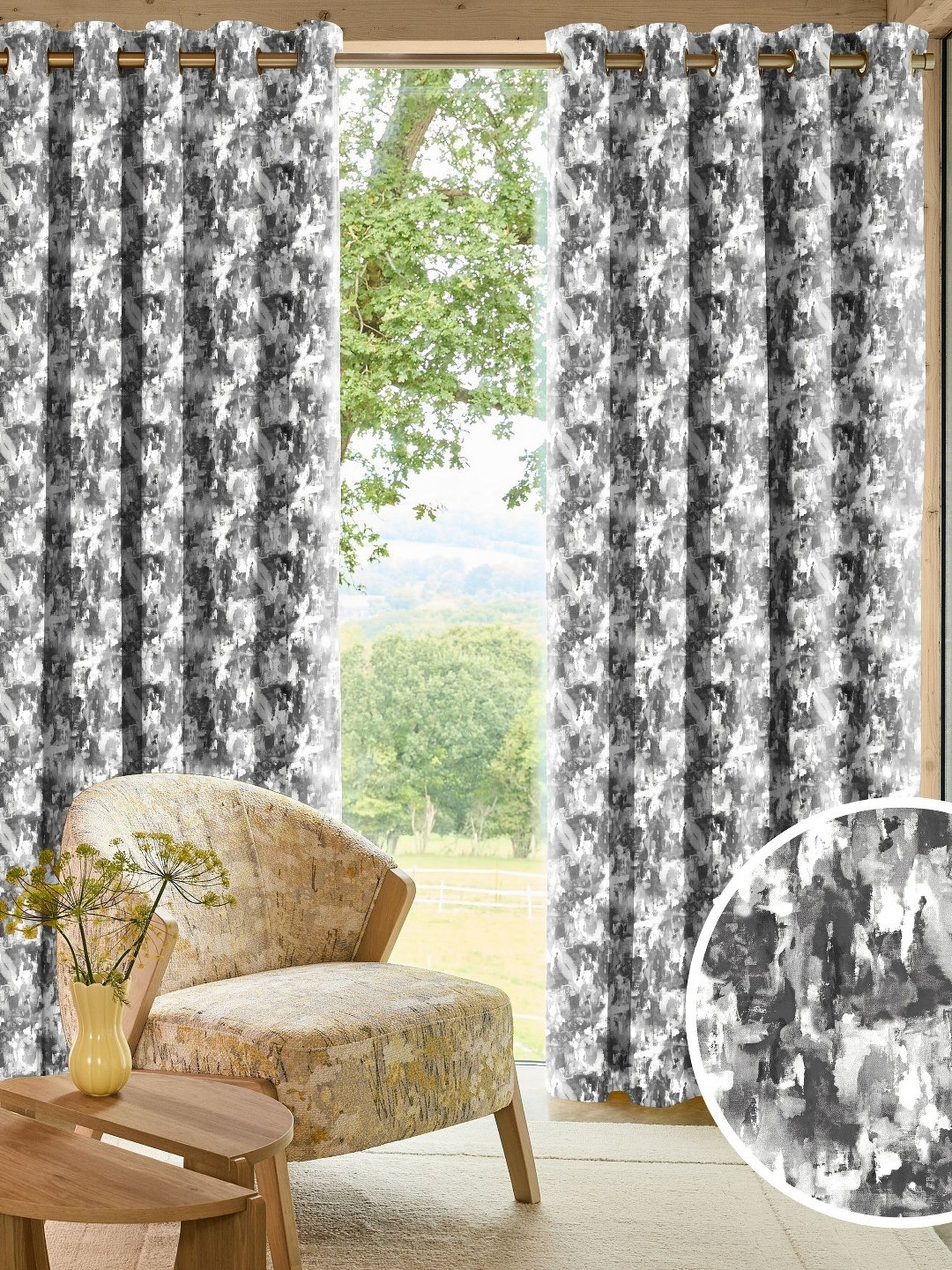 Myntra Elegant Homes Eden Premium Grey 2 Pieces Printed Black Out Long Door Curtain