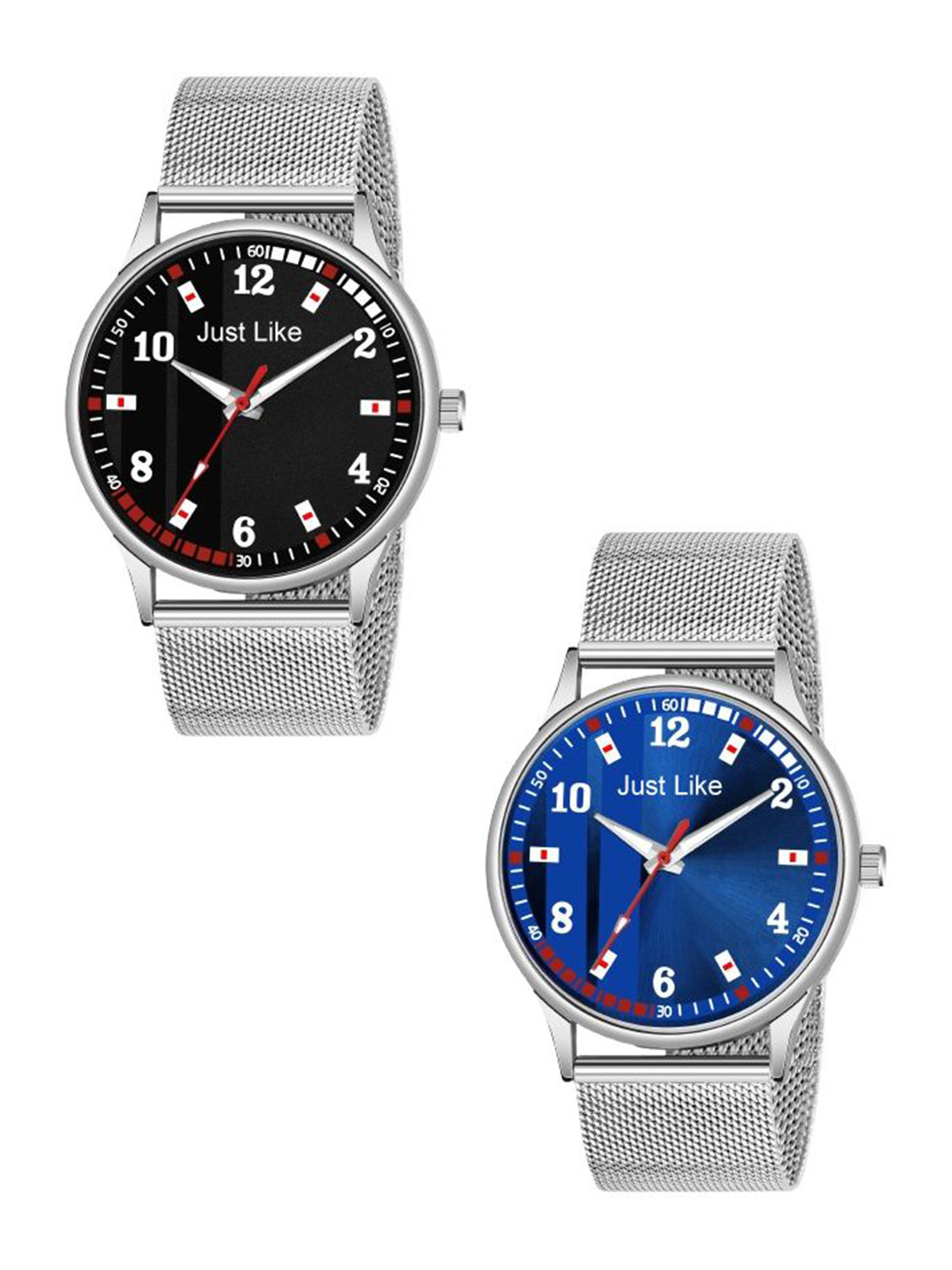 JUST LIKE Men Pack Of 2 Dial & Reset Time Analogue Watch 1003 All Slim Sefar Black & Blue