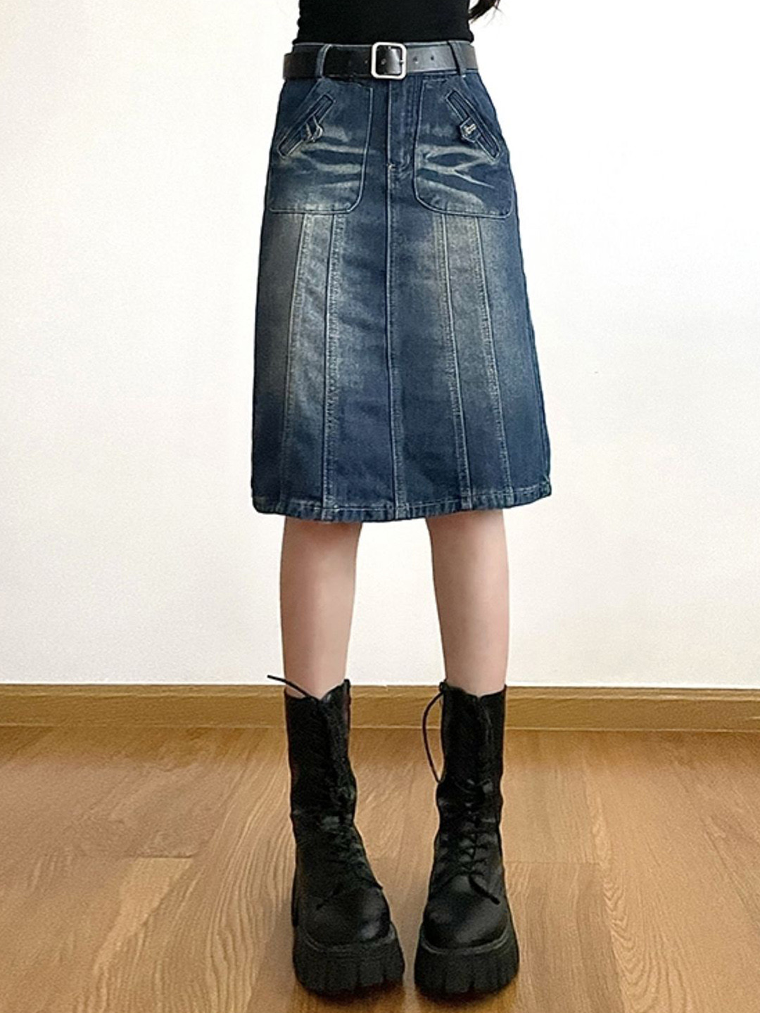 KPOP Women Straight Knee Length Pure Cotton Skirt