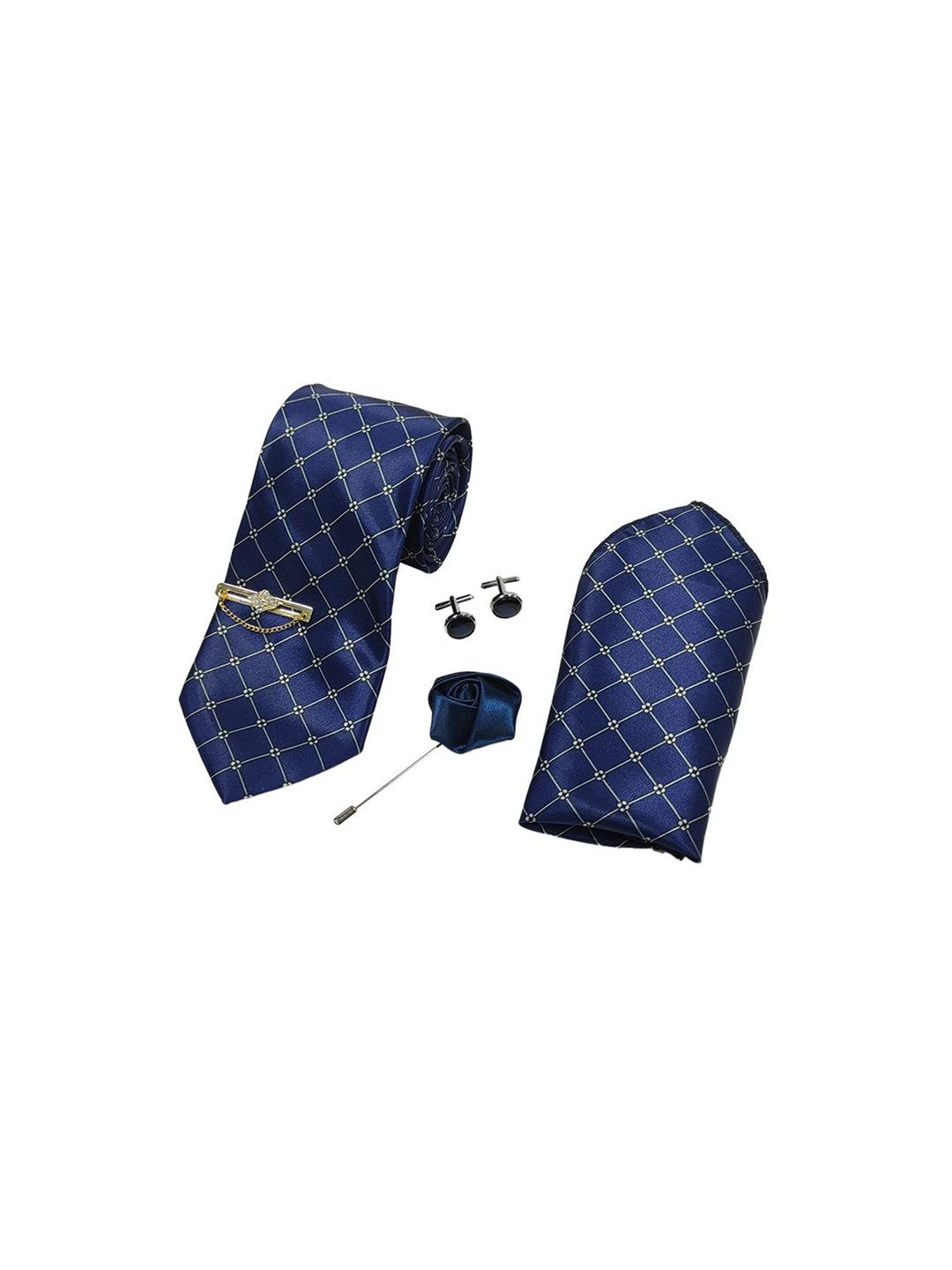 RARE COMBEE GROUP Men Printed Neck Tie Pocket Square & Rose Pin Accessory Gift Set