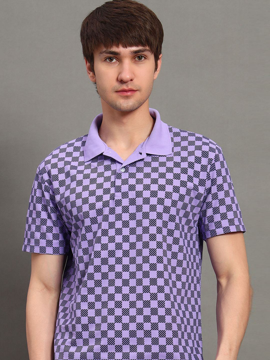 GET GOLF Checked Polo Collar Cotton T-shirt