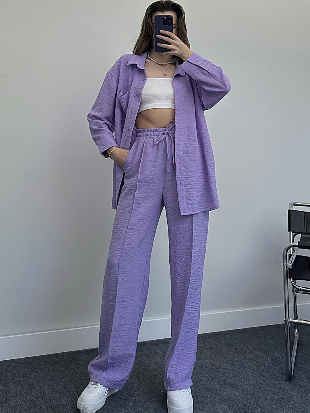 LULU & SKY Collar-Neck Shirt With High-Waist Trouser