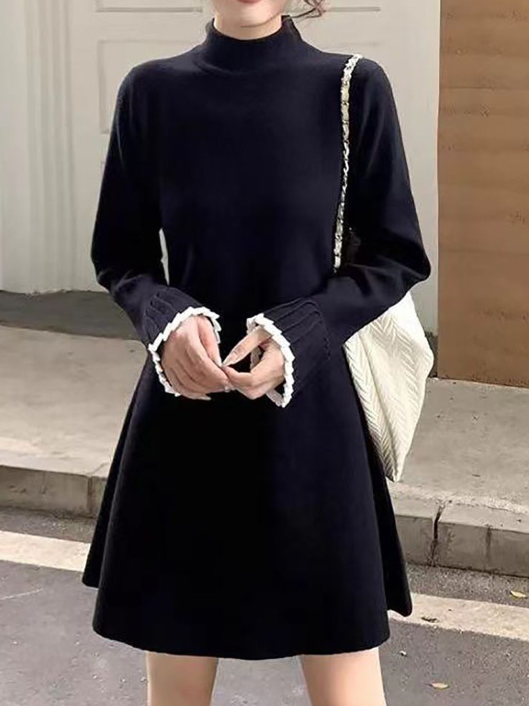 StyleCast Velvet High Neck Long Sleeves Mini Dress