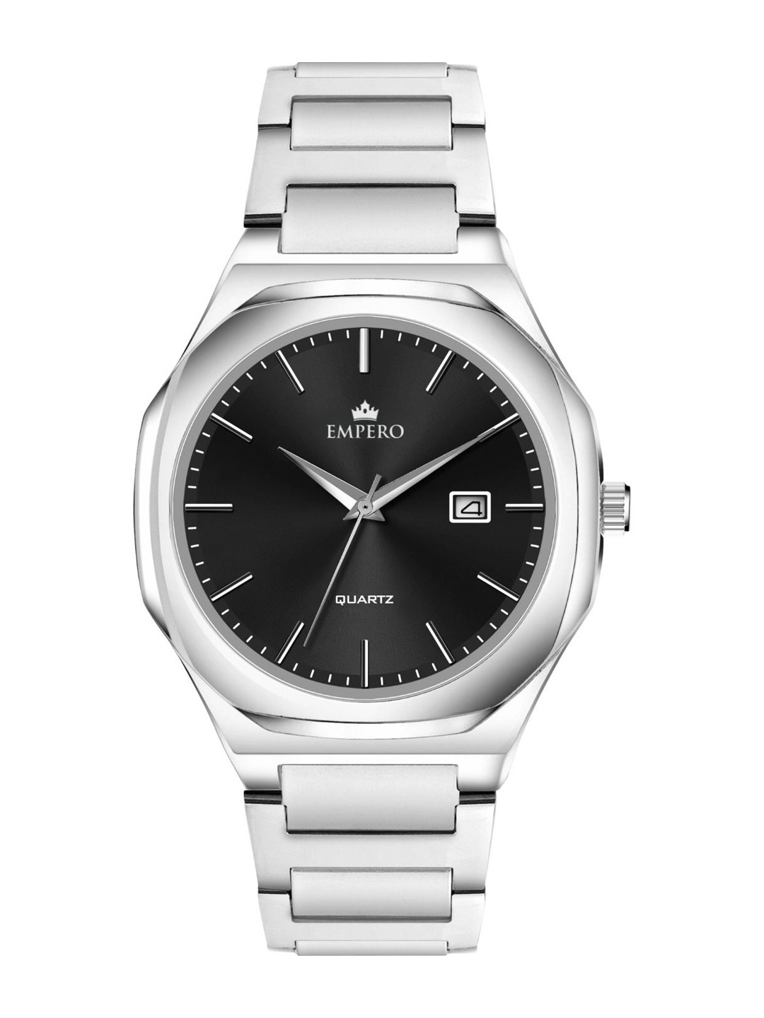 EMPERO Men Dial & Stainless Steel Straps Analogue Watch EAB219 Black Dial Silver Chain