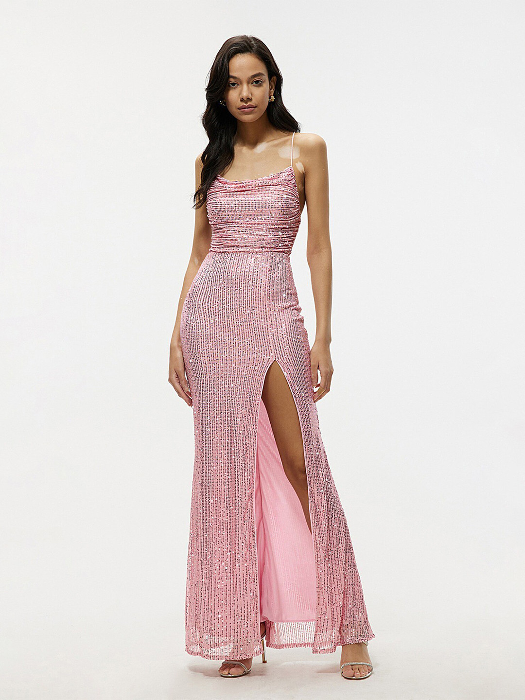 LULU & SKY Pink Embellished Maxi Dress with Shoulder Straps