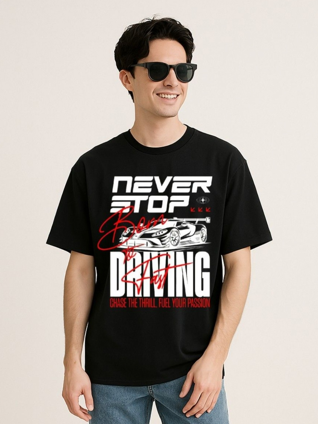 Be Crazy Glow-in-the-Dark Printed Drop-Shoulder Sleeves Cotton T-shirt