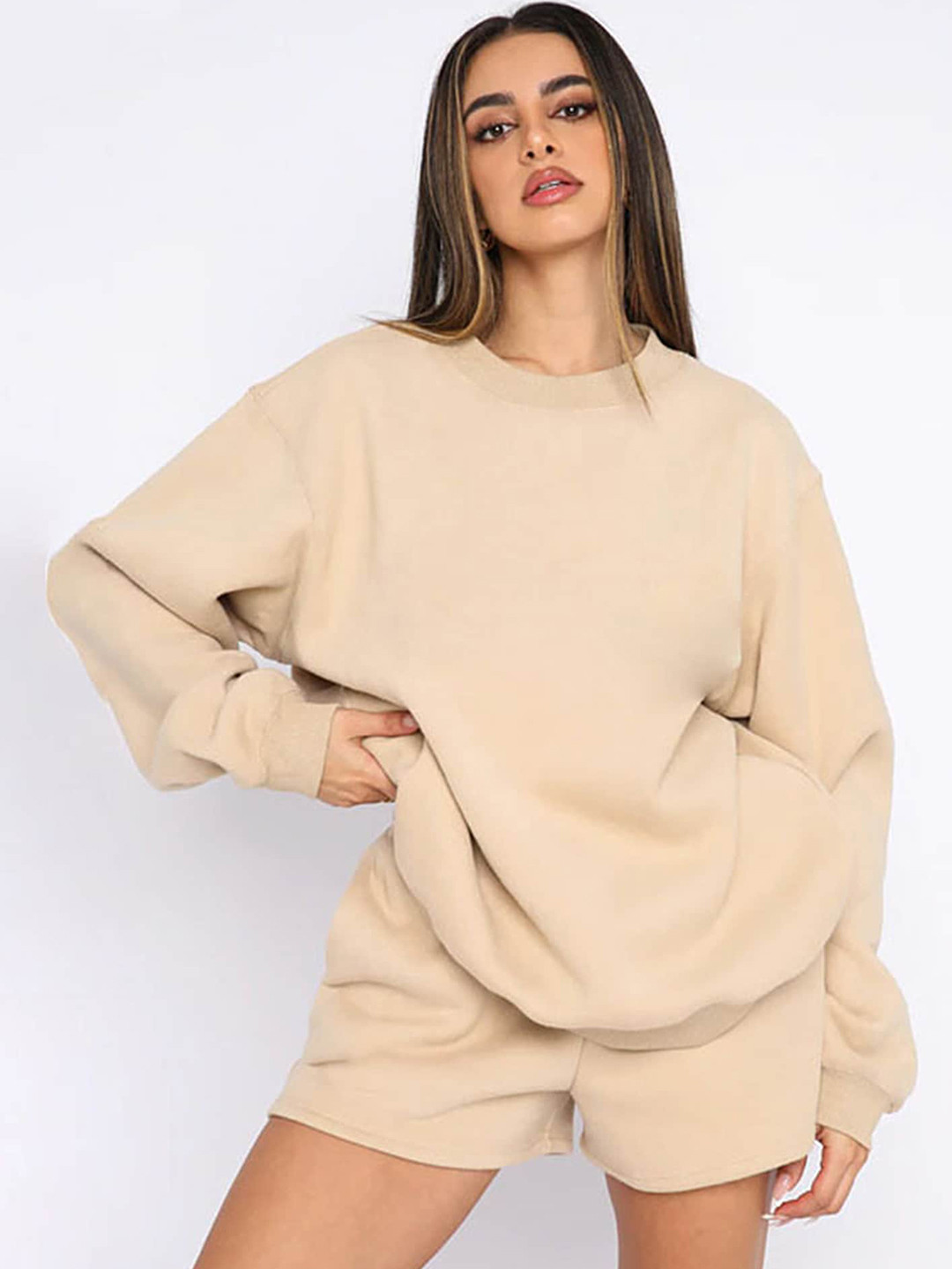 LULU & SKY Drop Shoulder Sleeves Sweatshirt With Shorts Co-Ords