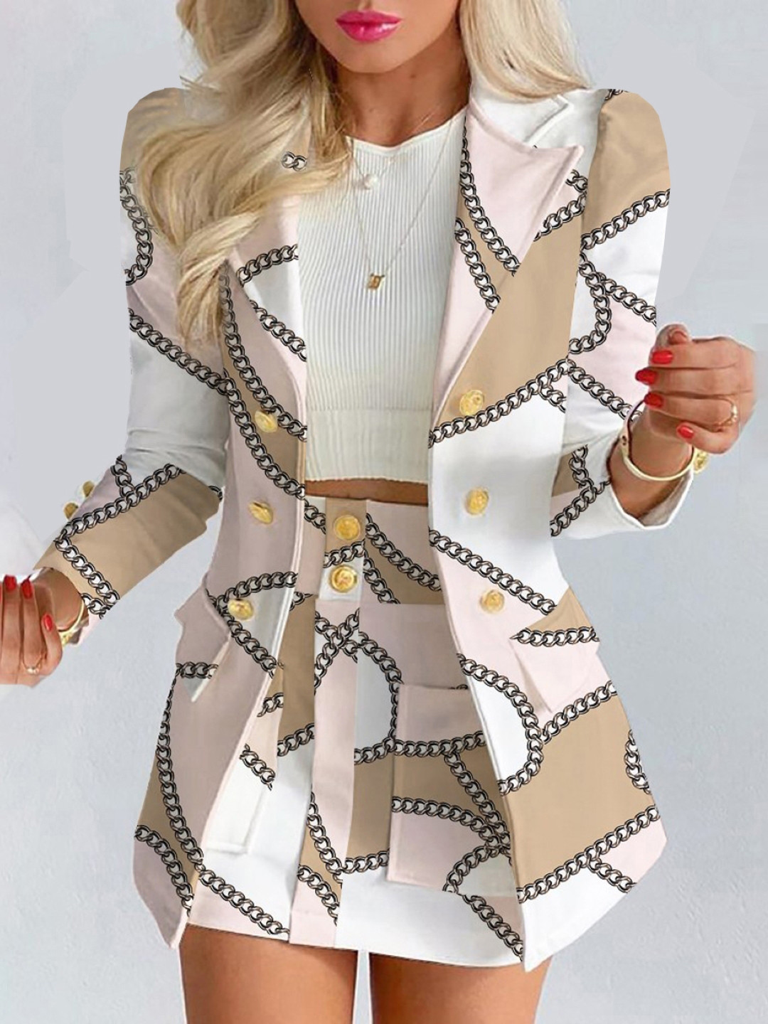 Printed Long Sleeves Blazer with Shorts Co-Ords