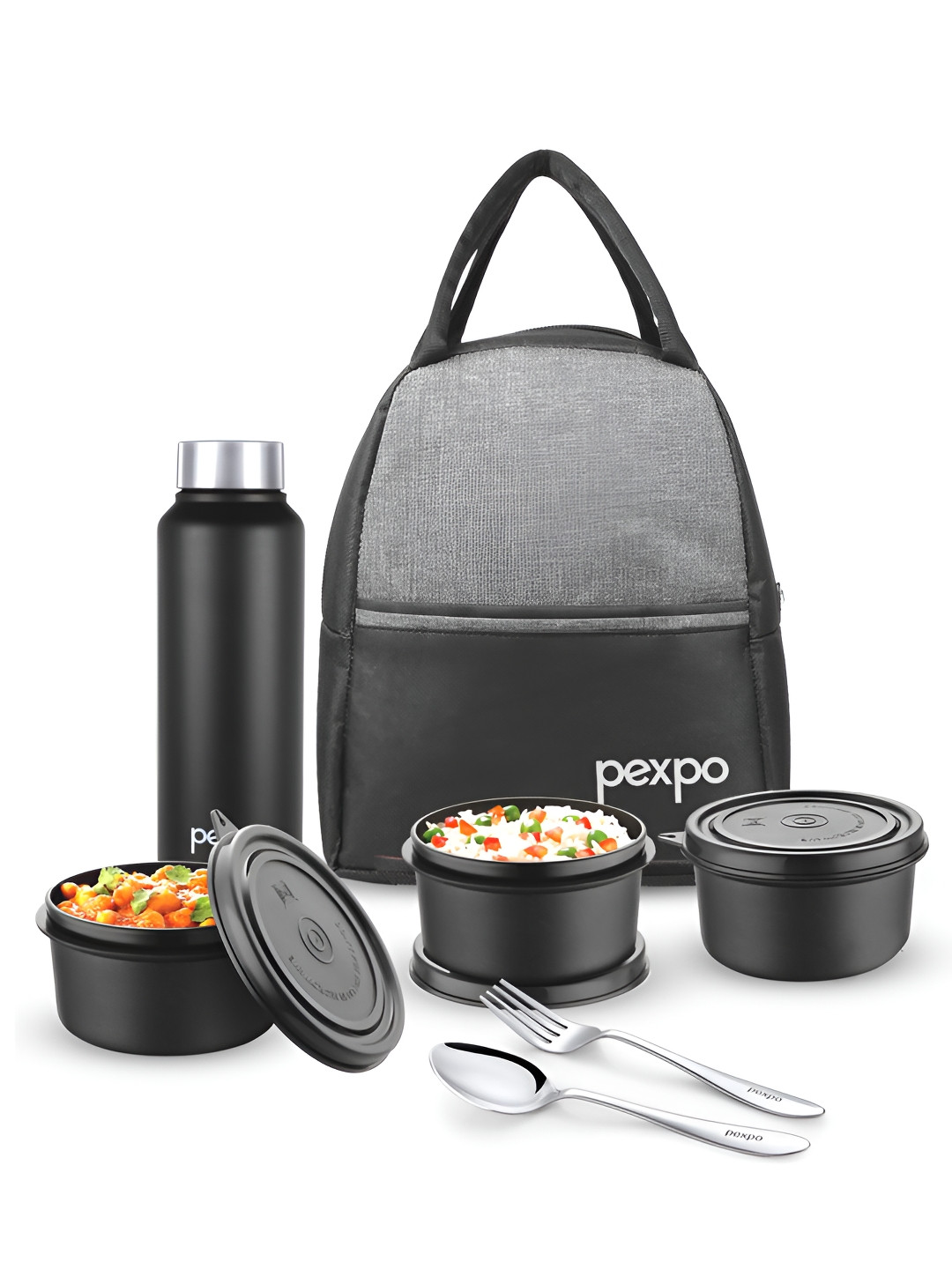 Pexpo Urban Plastic Dishwasher and Microwave Safe 7PCs Lunch Box With Spoon and Fork