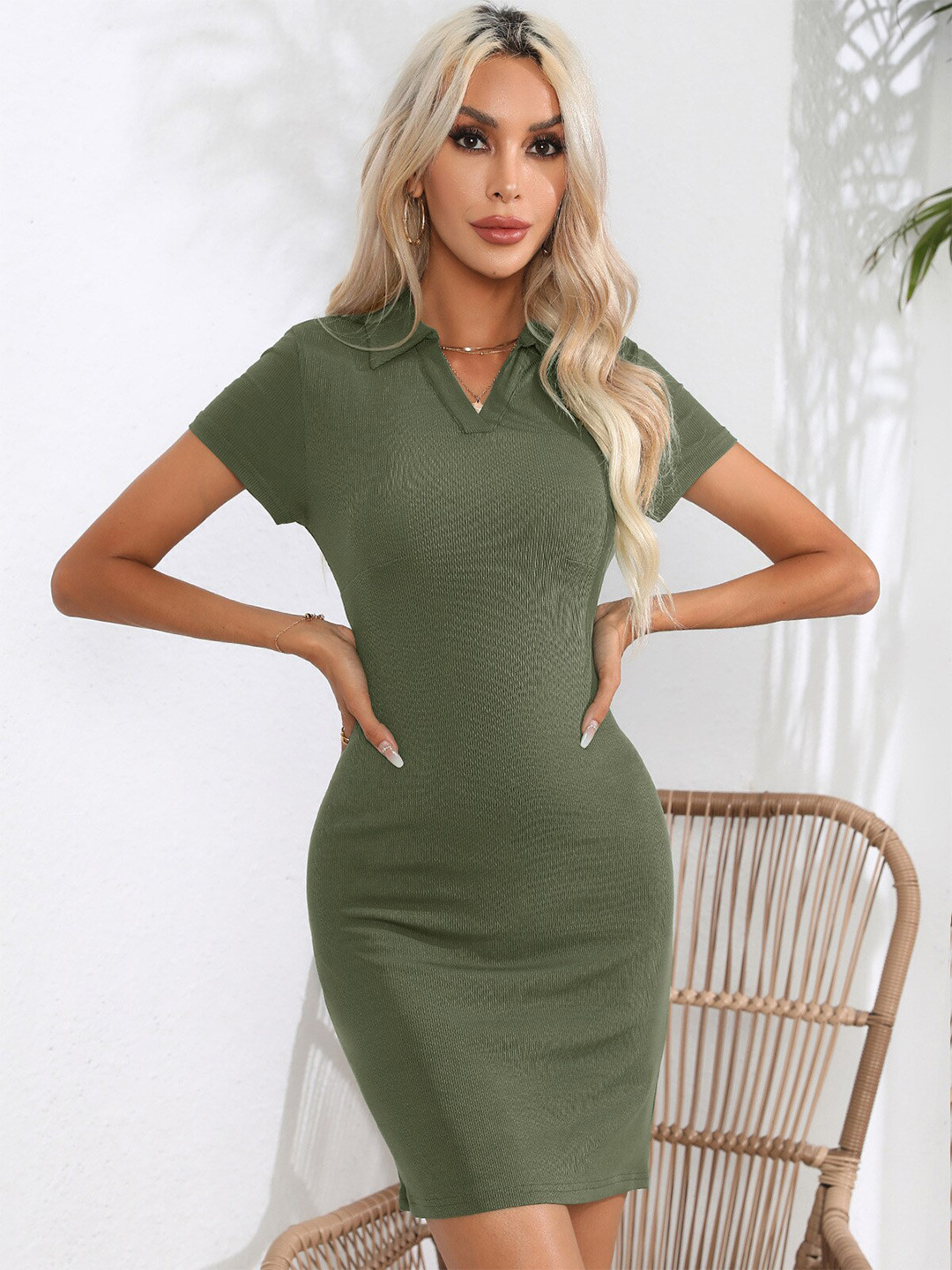 StyleCast Green Shirt Collar Bodycon Dress