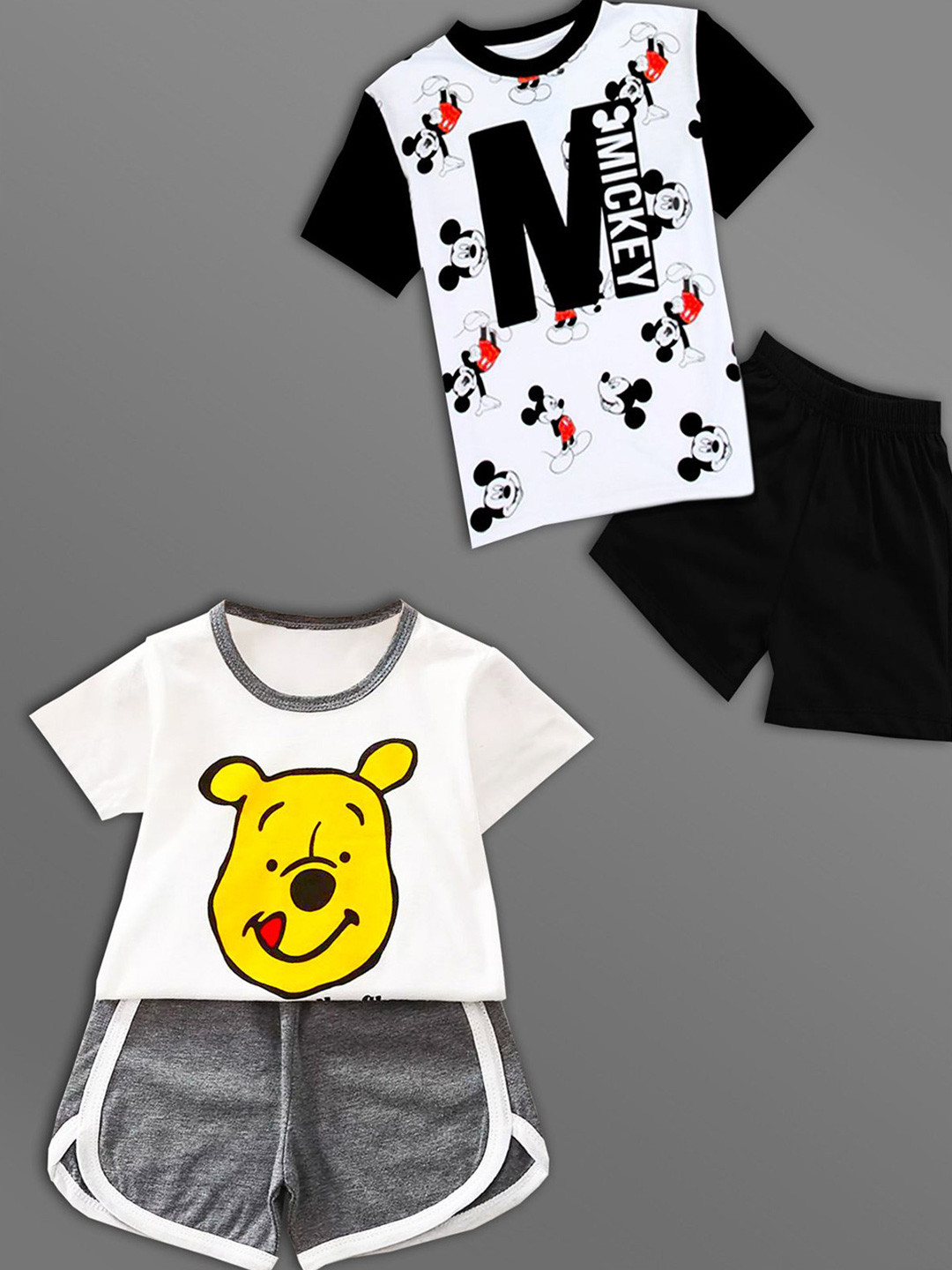 HELPOM Kids Pack Of 2 Winnie The Pooh Printed Short Sleeves T-shirt With Shorts