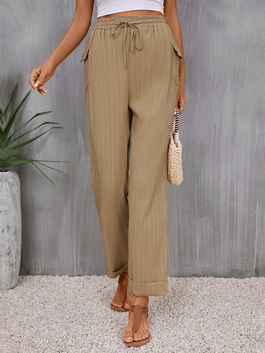 StyleCast Women Beige Loose Fit High-Rise Trousers