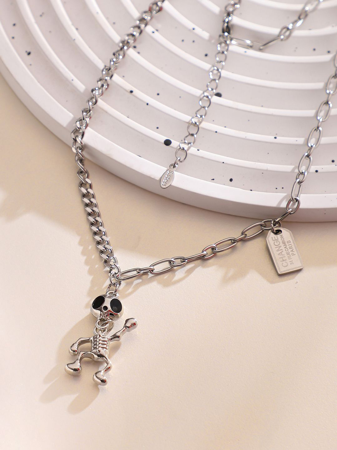 French Accent Silver-Plated The Skelley Pendant With Chain