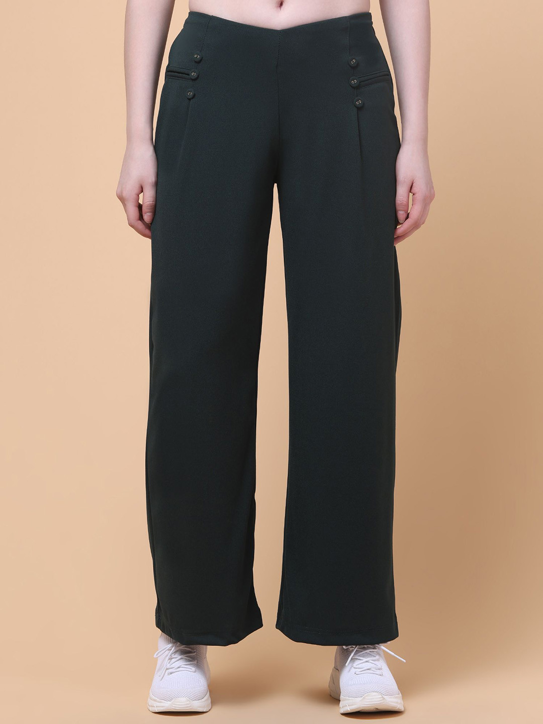 Charitra Women Relaxed Wrinkle Free Pleated Korean Pants