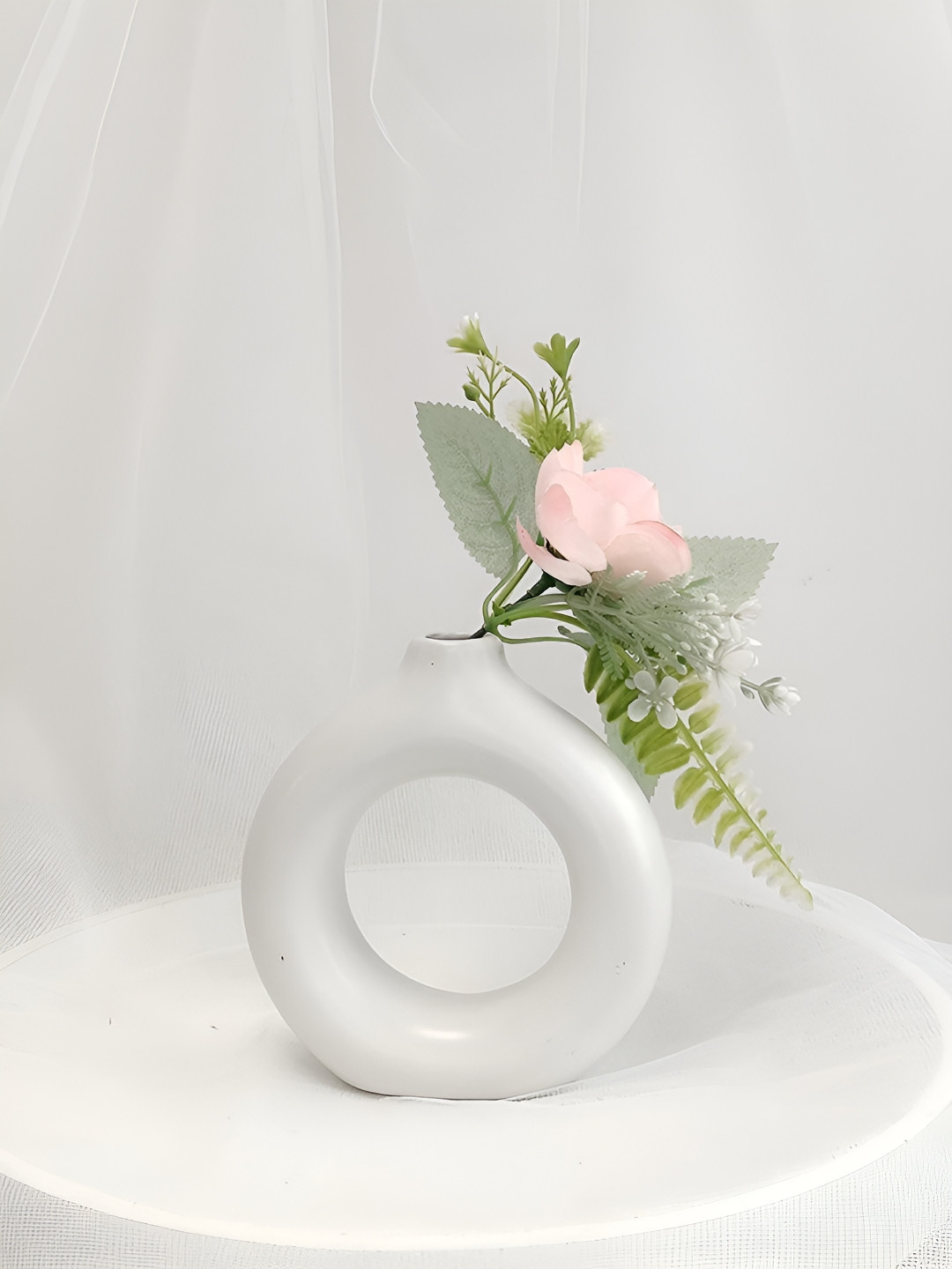 Art Street White Hollow Circle Ceramic Flower Vase