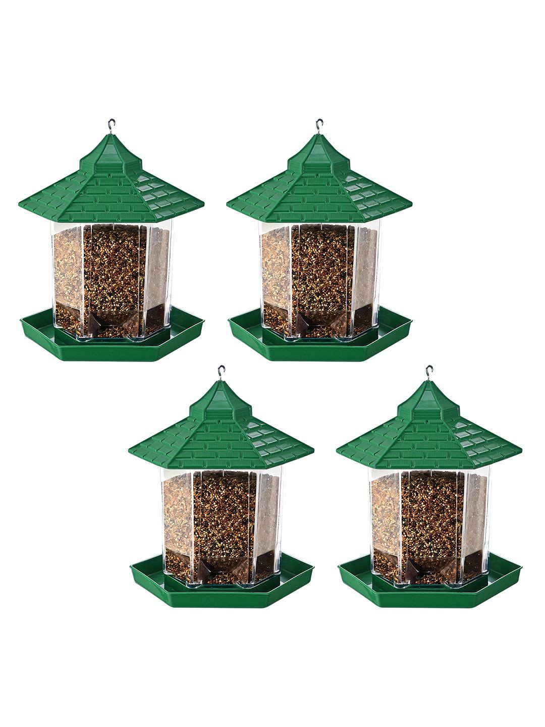 Kuber Industries 4-Pcs Green Hanging BirdsFeeder