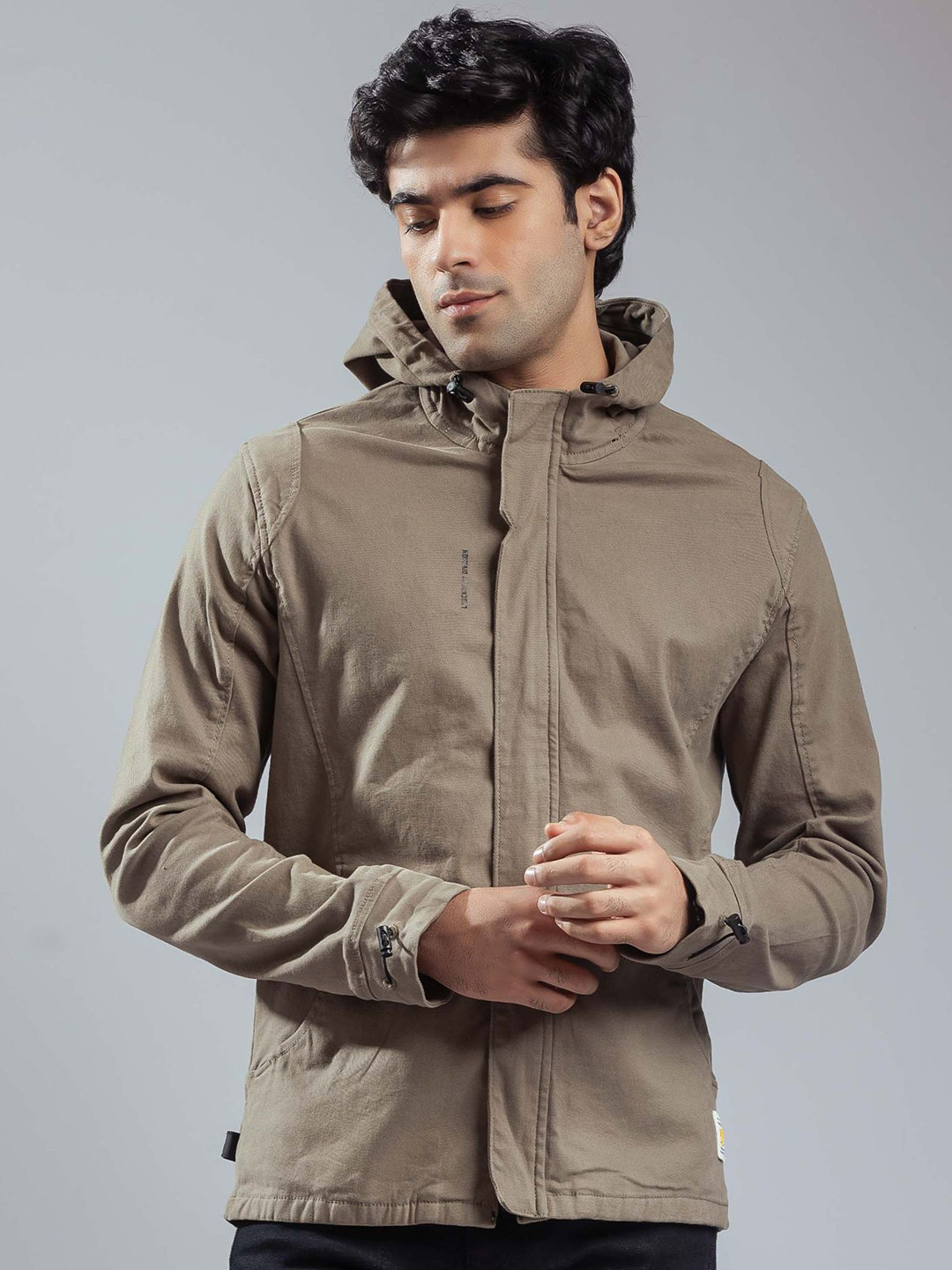 nostrum Men Solid Denim Hooded Jacket