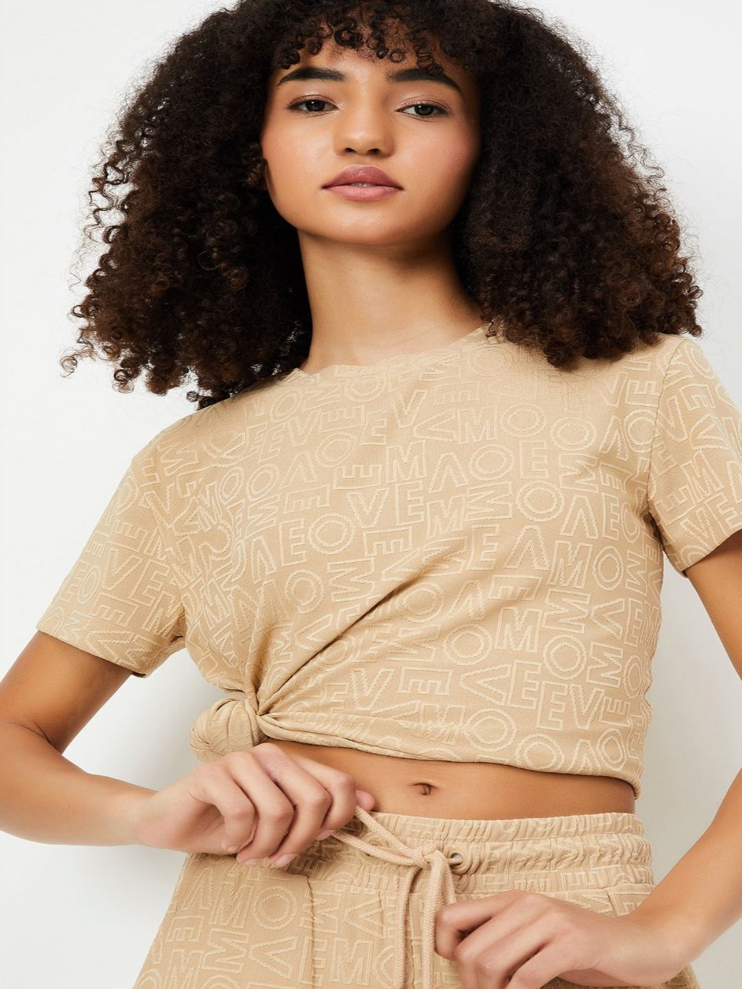 max Women Typography Ethnic Raw Edge T-shirt