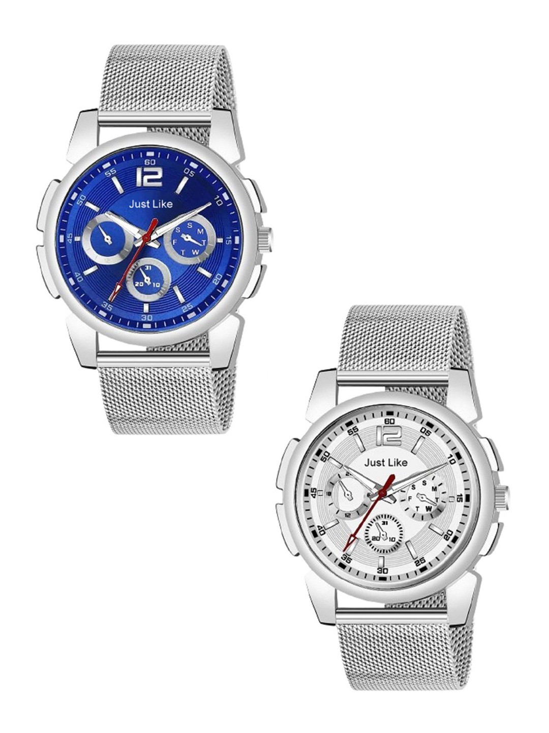 JUST LIKE Men Pack Of 2 Bracelet Straps Analogue Watch Tigada Seafr All blue & Sil ver