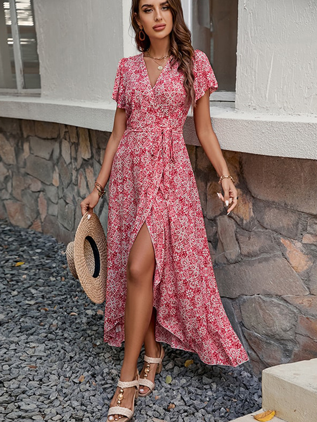 StyleCast x Revolte Floral Printed Flared Sleeves A-Line Maxi Dress