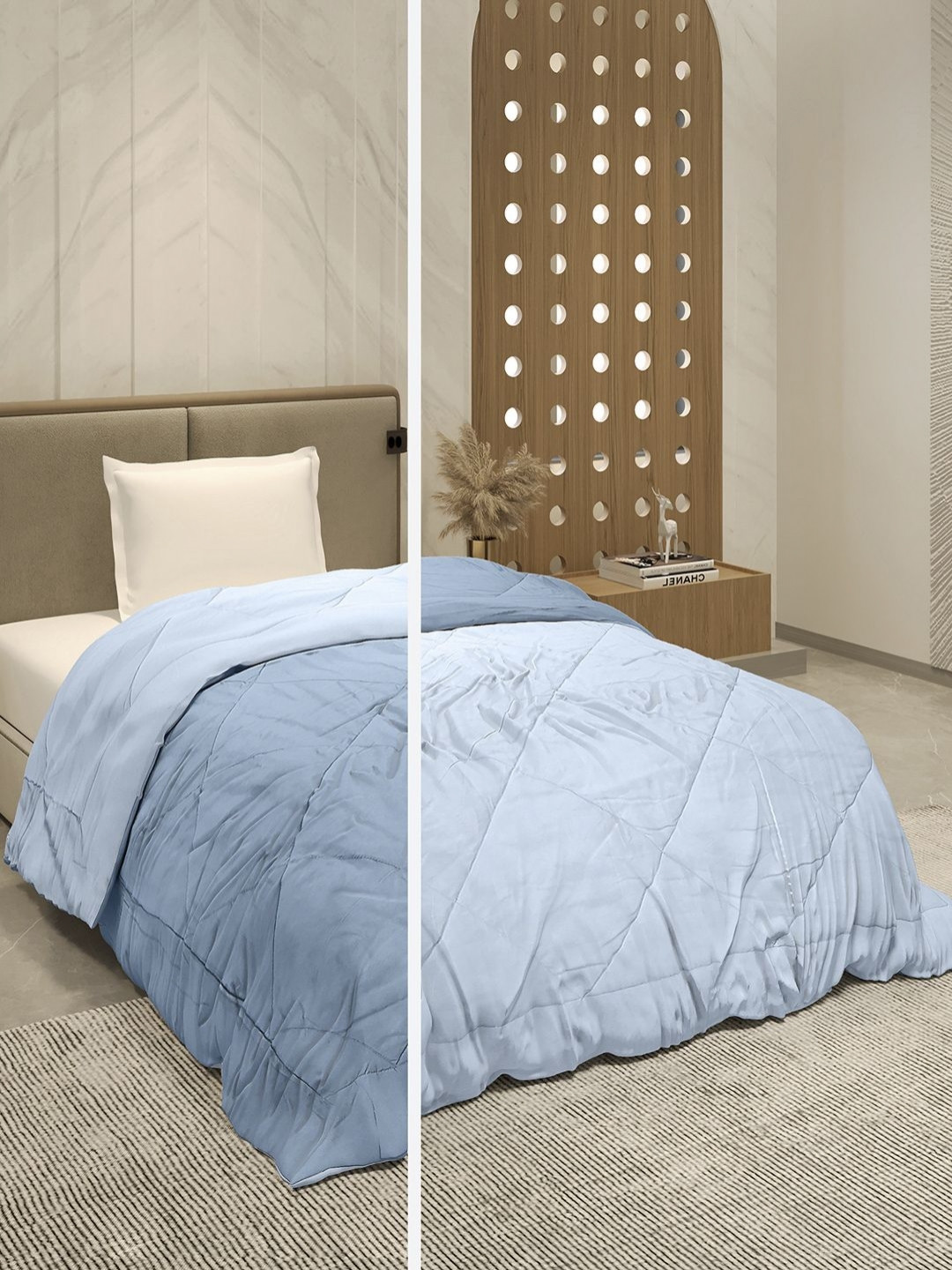 Monte Carlo Blue & Grey Reversible AC Room 90 GSM Single Bed Comforter