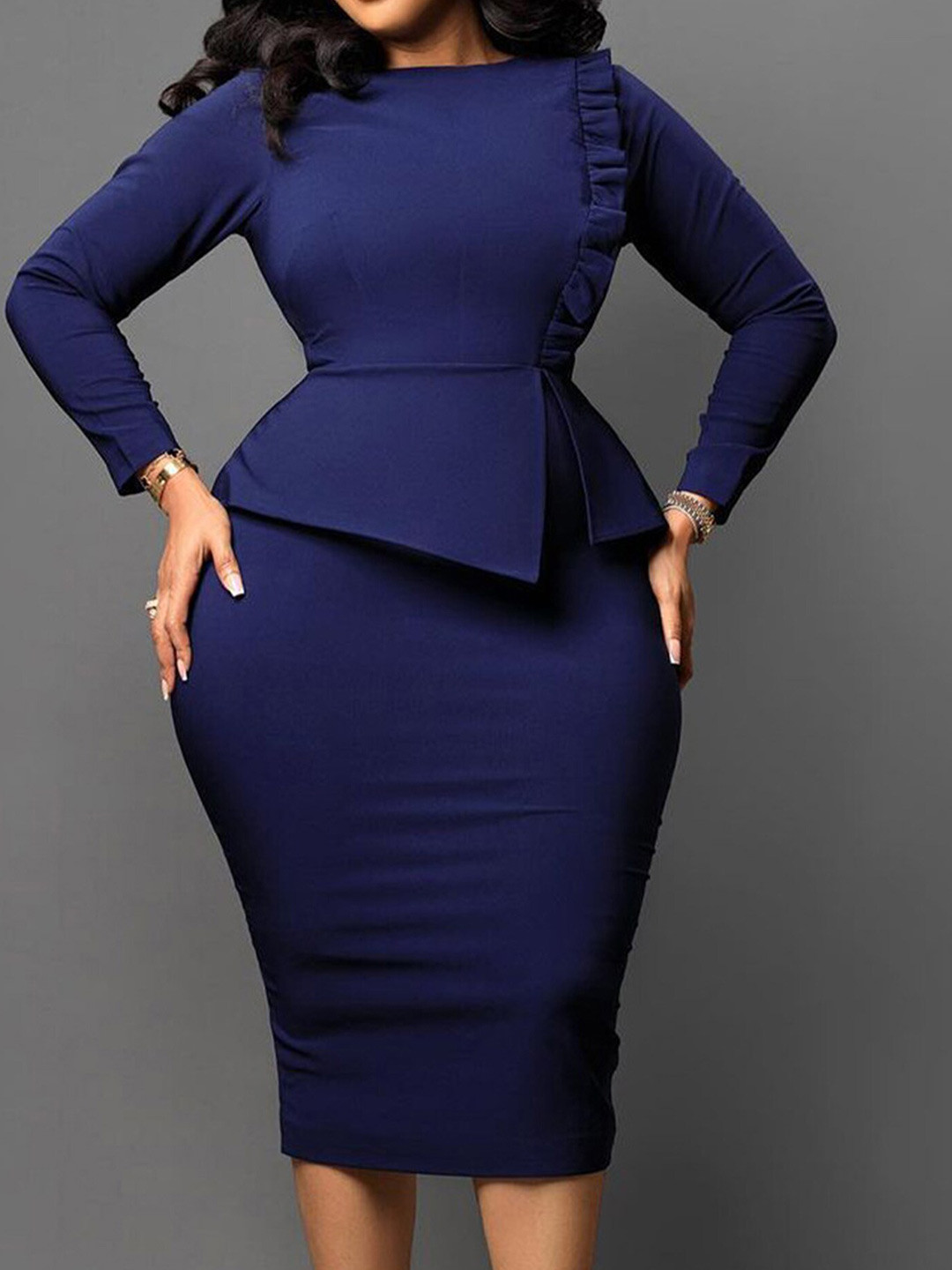 LULU & SKY Plus Size Ruffles Detail Peplum Dress