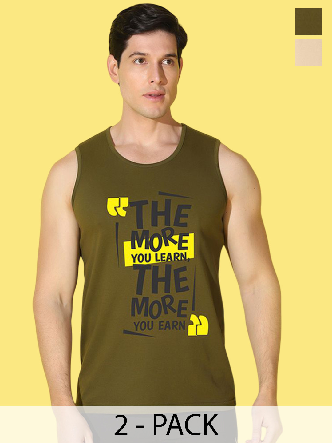 WOOSTRO Pack Of 2 Printed Combed Cotton Gym Vests VWS26(98 RUST)(MORE OLIVE)