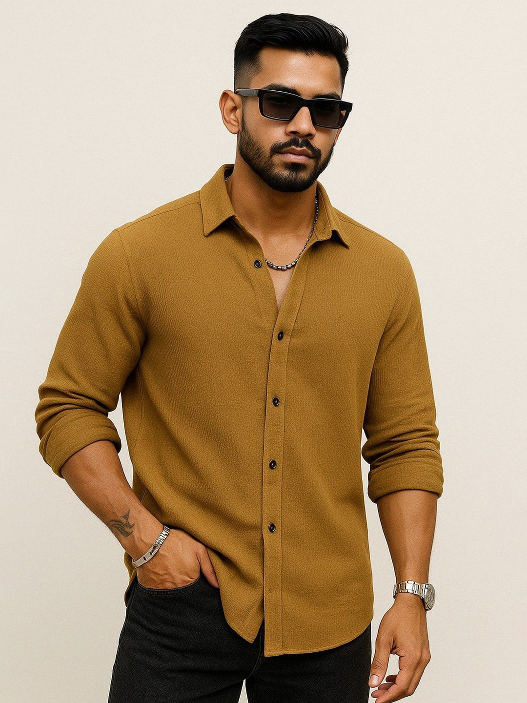 VORTEX Popcorn Textured Long Sleeves Shirt