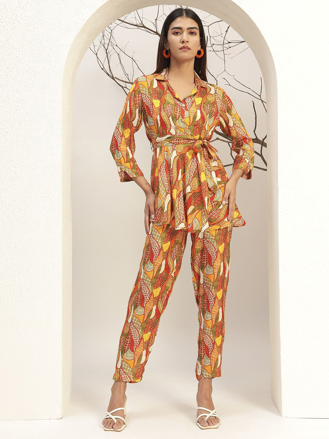 Bani Women Multi Color Floral Printed Caller Neck Casual Tunic With Trouser Co-Ords Set