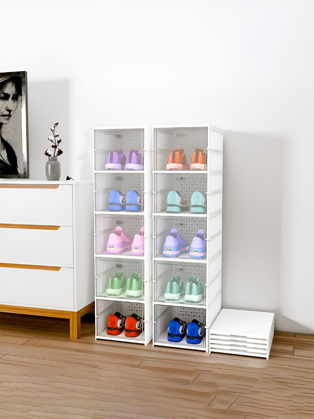 Myntra Elegant Homes Set Of 2 White 5-Layers Foldable Shoe Rack