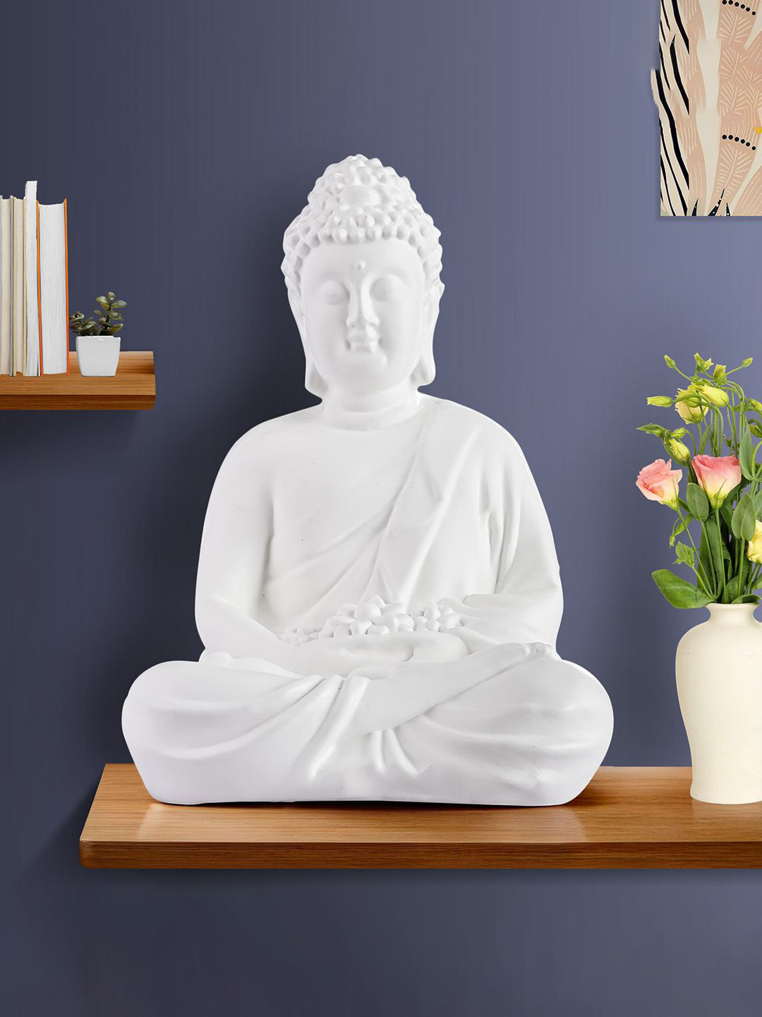 Kuber Industries Lord Buddha White Polyresin Matte Study Room Medium Showpiece - 12.6 Inches
