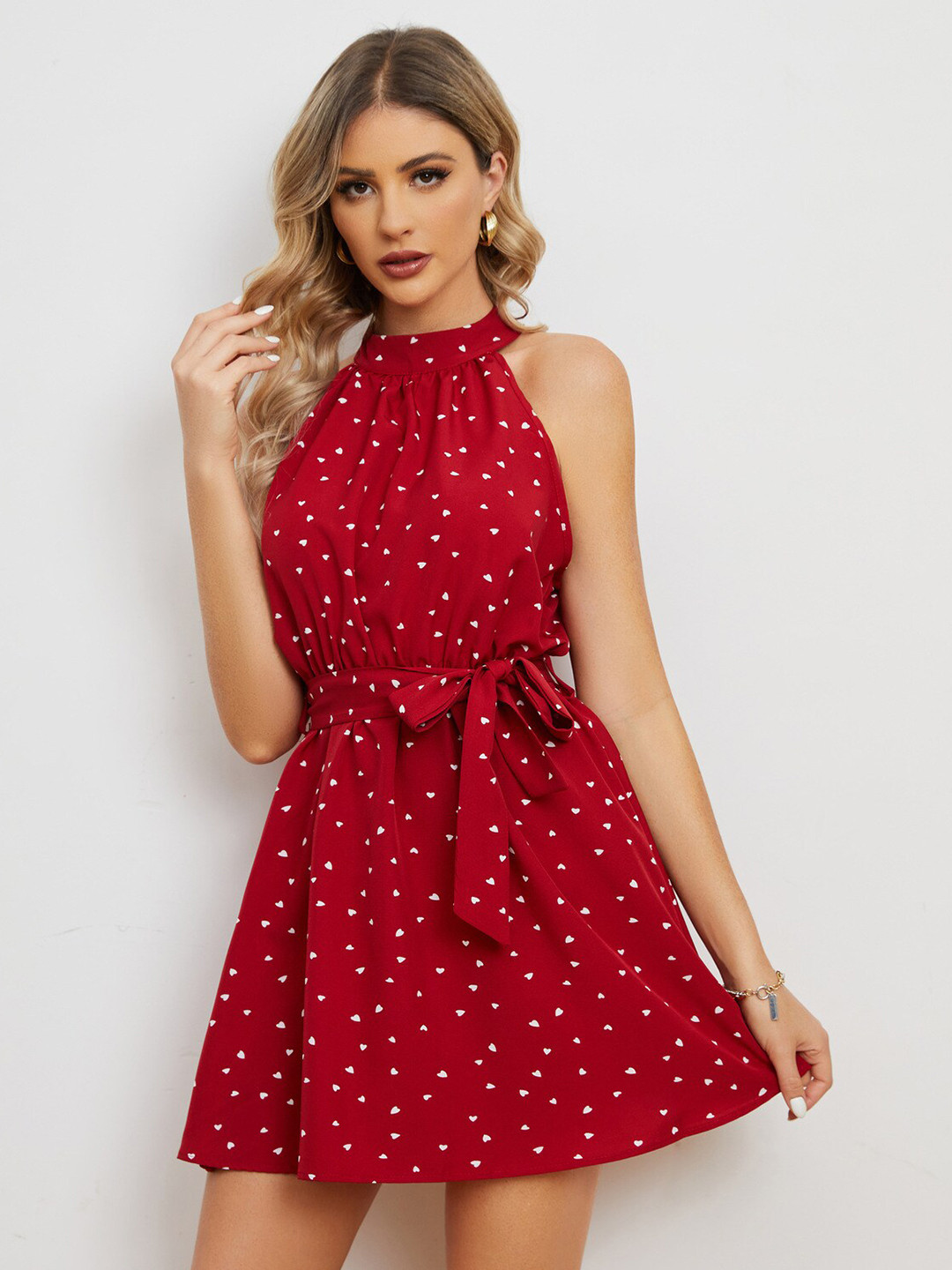 StyleCast Red & white Polka Dot Print Fit & Flare Mini Dress