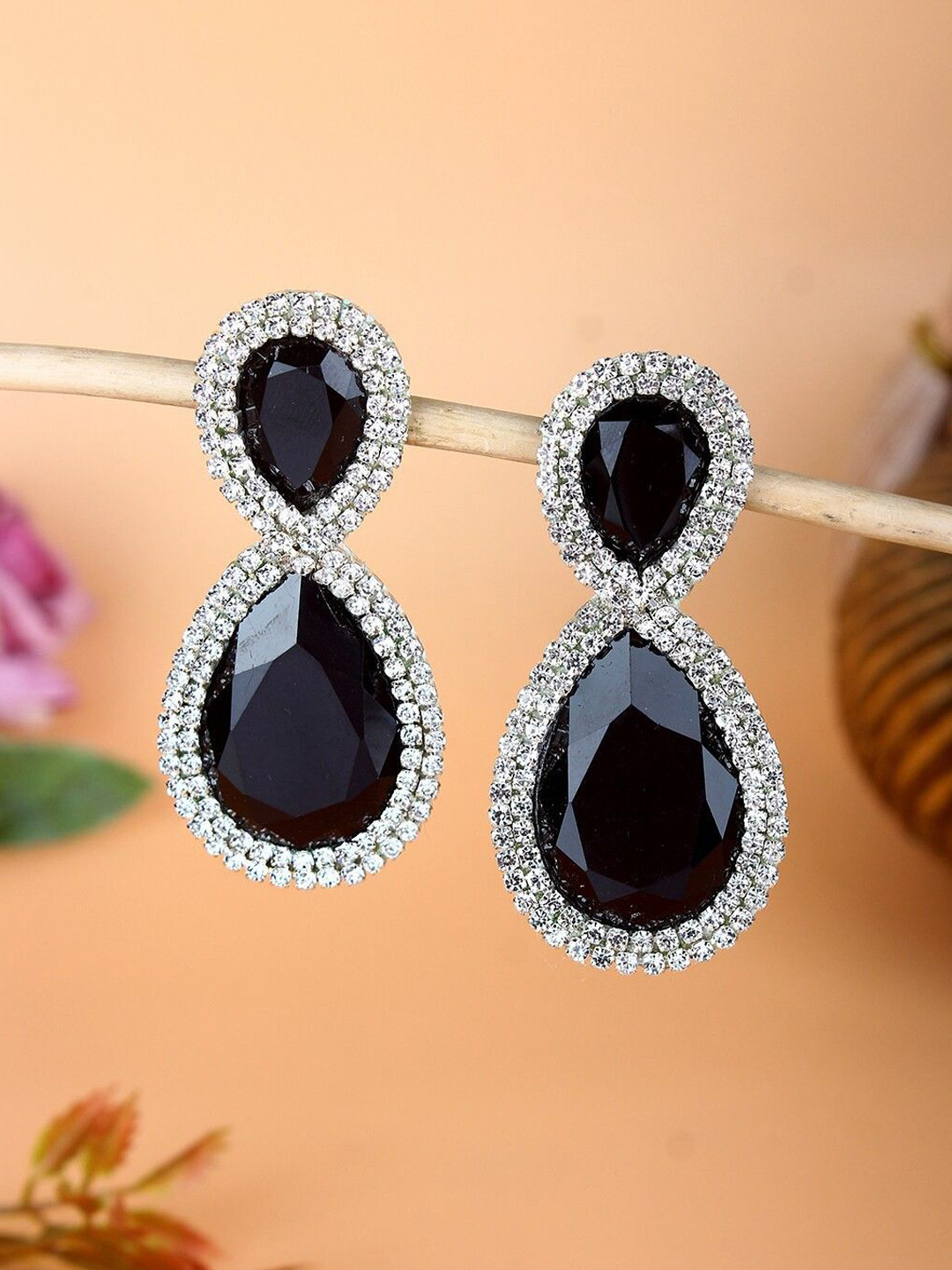 KPOP Silver-Plated Teardrop Shaped Rhinestone Drop Earrings
