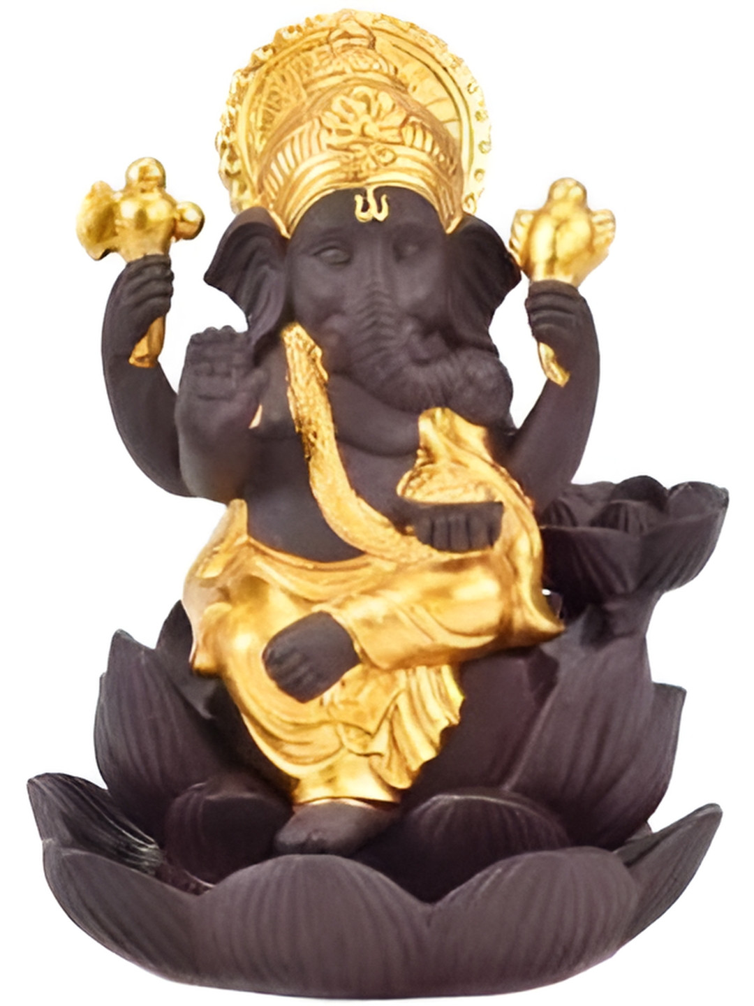 HBKART Ganesha Smoke Fountain Brown Polyresin Matte Prayer Room Fountain Medium Showpiece - 4.3 Inches