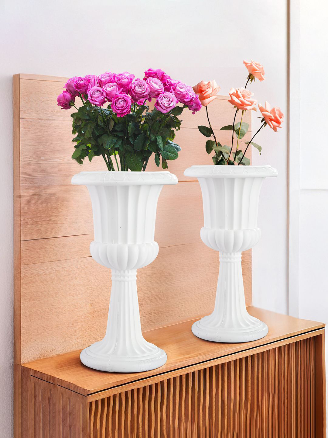Kuber Industries 2-Pcs White Textured Flower Vases
