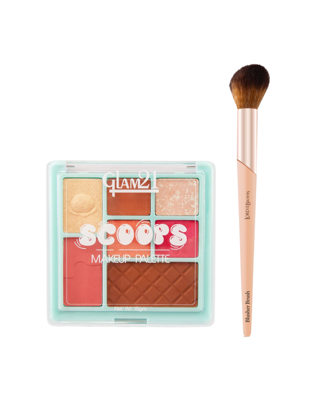 GLAM21 Set Of 2 Scoops Makeup Palette - Cotton Candy 15gm & Lord Of Brushes Blusher Brush