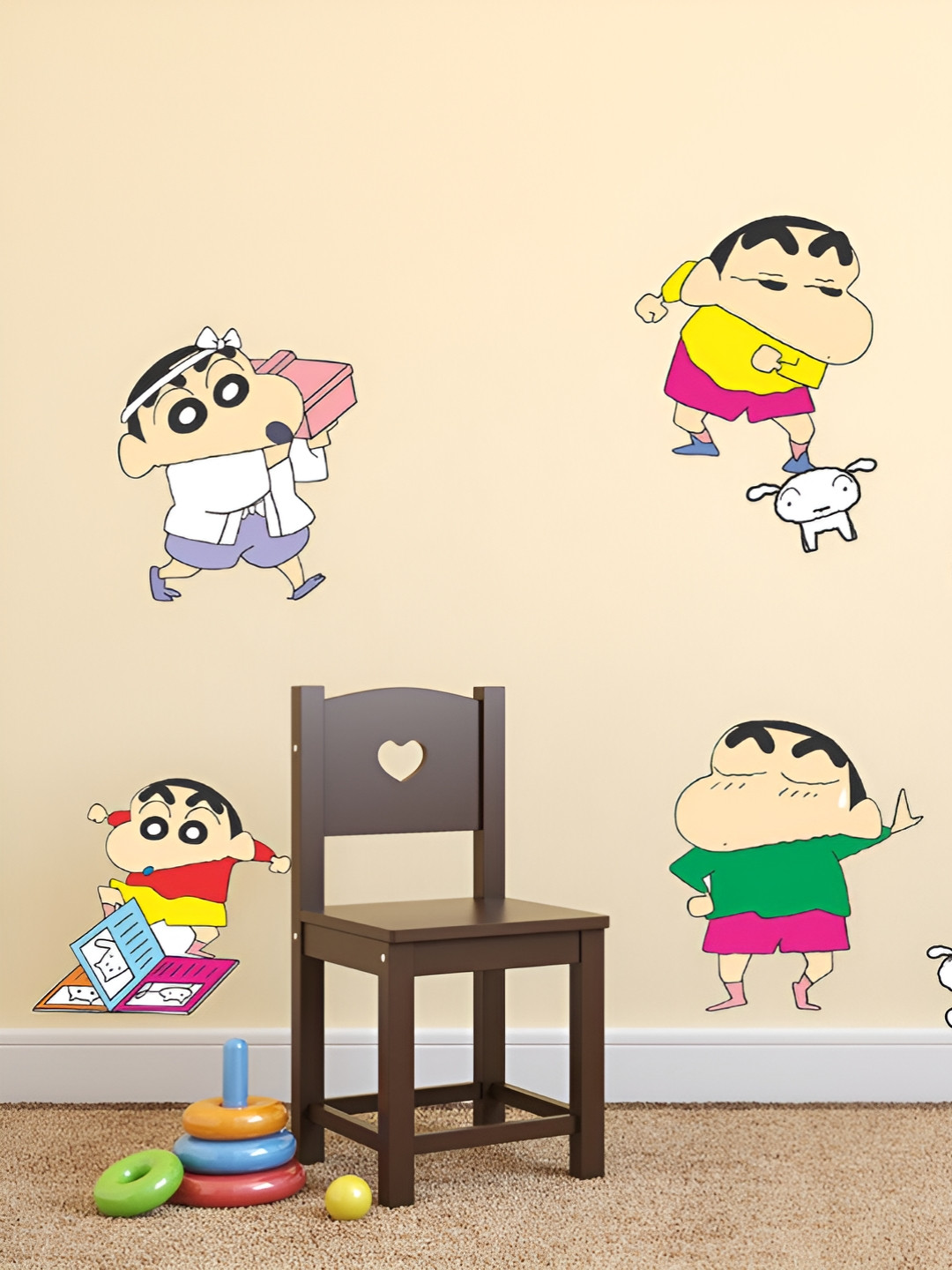 LANSTICK Yellow & Green Shinchan Printed Self-Adhesive WallStickers