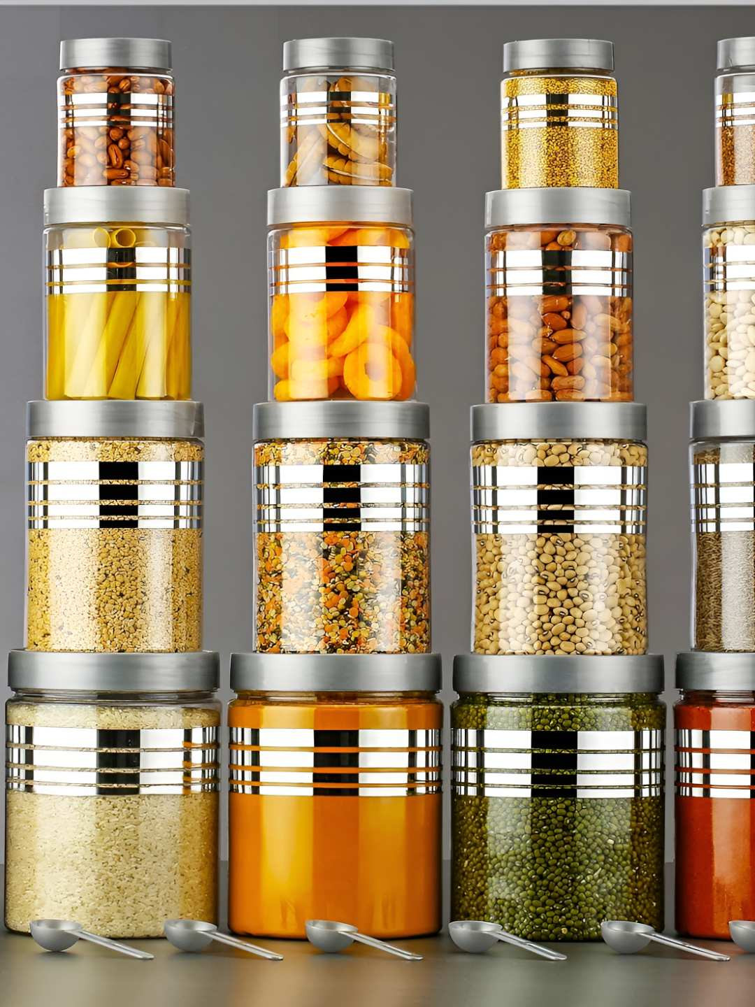 Wecoco Silver Plastic Easy To Clean 16 Piece Screw Top Canister