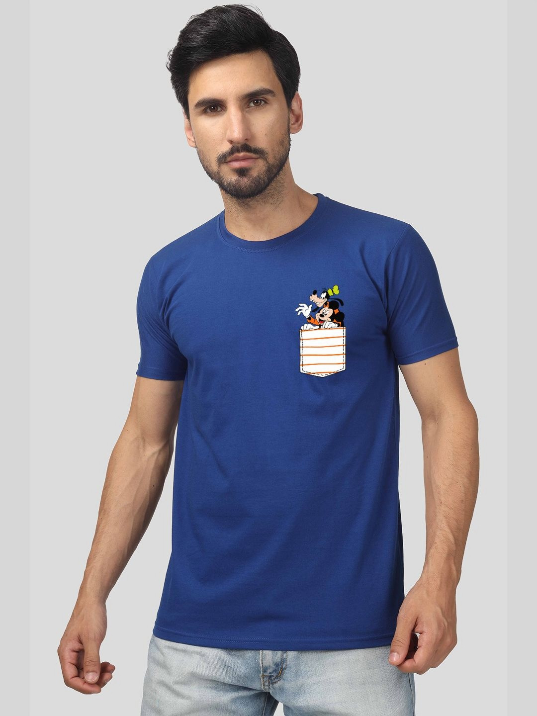 Greylongg Men Mickey & Goofy Graphic Printed Round Neck T-shirt