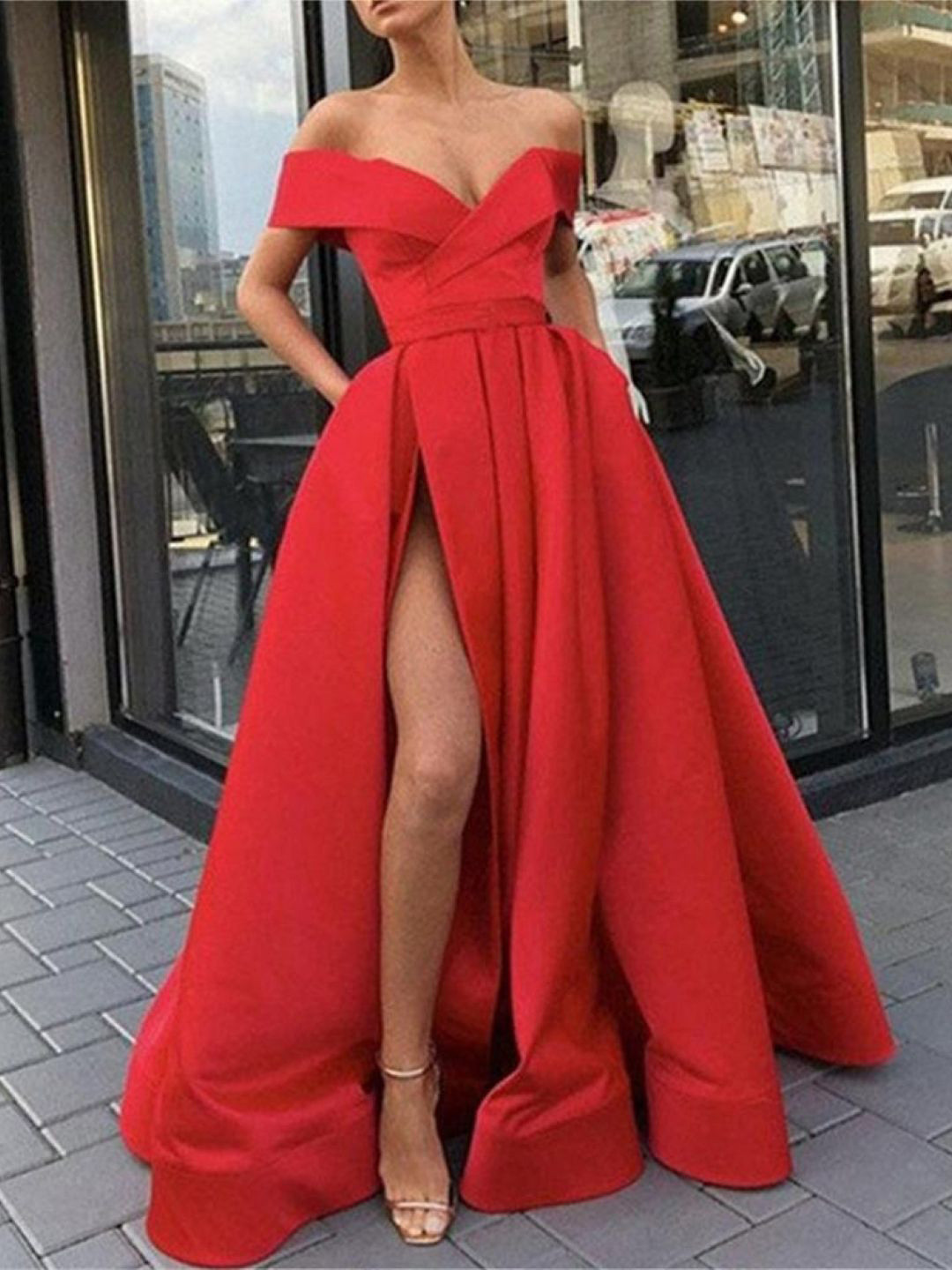 StyleCast Women Off-Shoulder Gown Maxi Dress With Gathered or Pleated