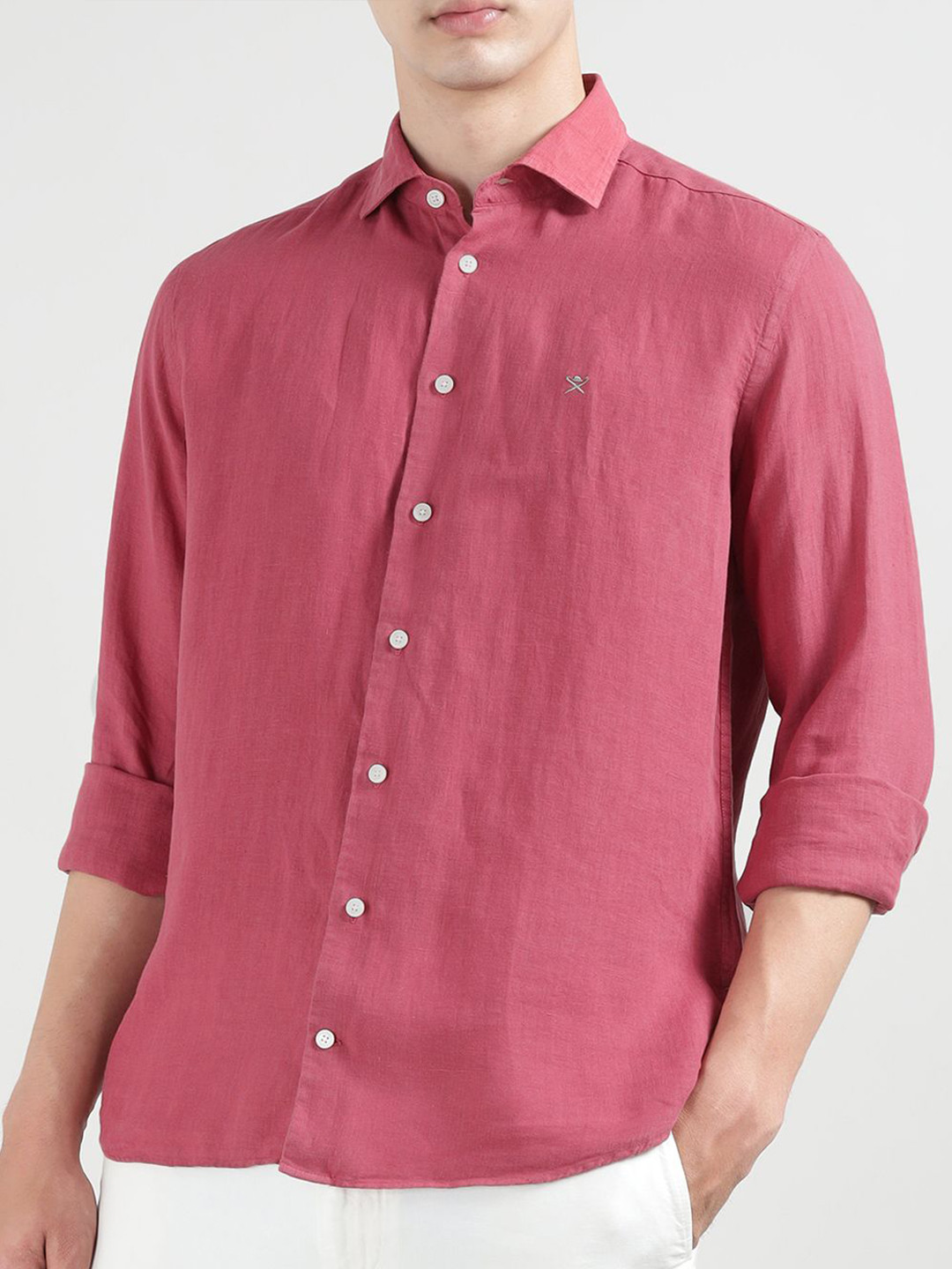HACKETT LONDON Slim Fit Button-Down Collar Long Sleeves Linen Casual Shirt